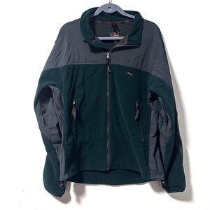 Vintage LL Bean Dark Green Gray Full Zip Fleece Jacket Zippers Men's Size Large